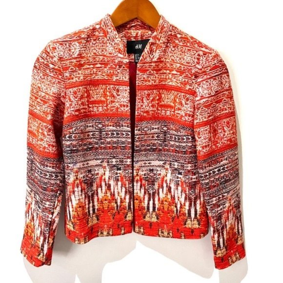 H&M Jackets & Blazers - H&M Southwestern Santa Fe Western Tribal Sunset Collarless Blazer 2 Orange Multi